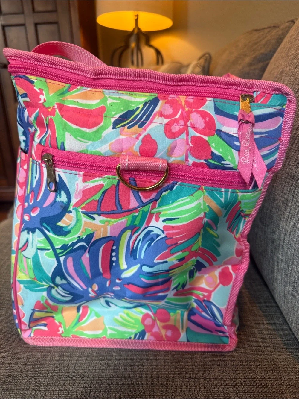Lilly Pulitzer Bright Floral Canvas Tote with Pink Handles